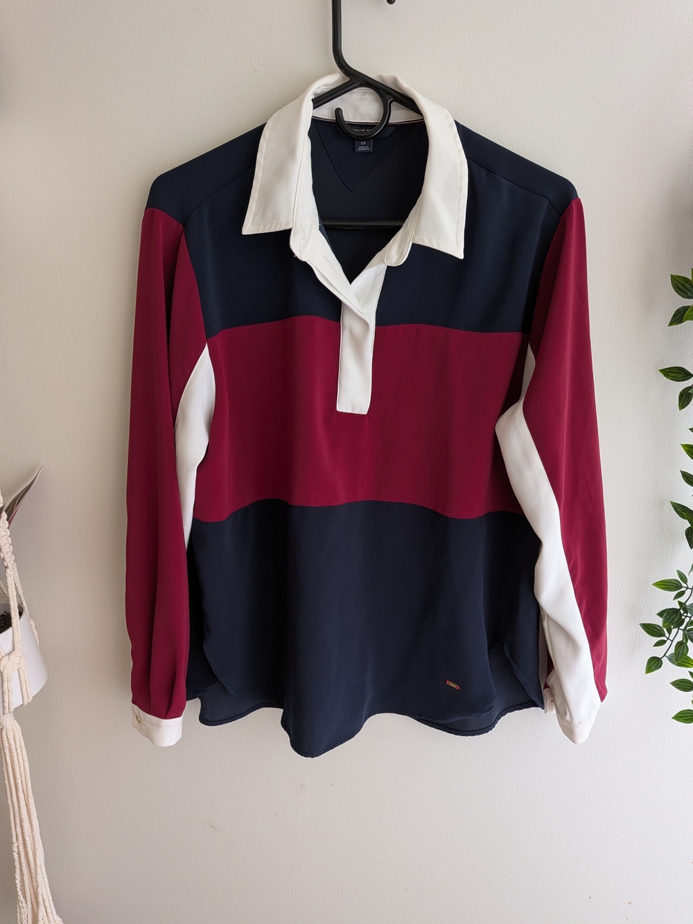 Tommy Hilfiger Y2K Navy, Burgundy & White Colorblock Button-Down Shirt